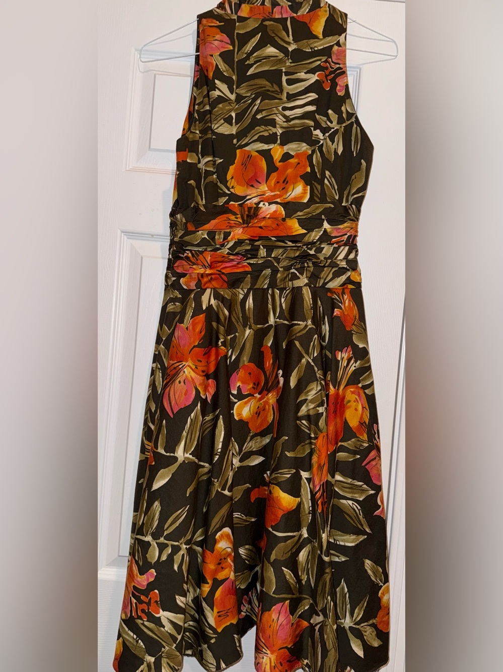 Liz Claiborne Floral Midi Dress Ruched Waist Fit & Flare Size 8 - Picture 6 of 9
